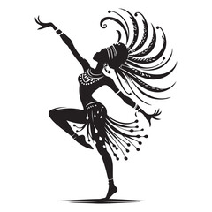 African Dance Silhouette Vector Illustration, Solid White Background.