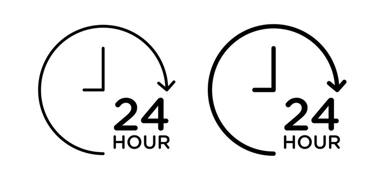Twenty four hours icons in black and white colors