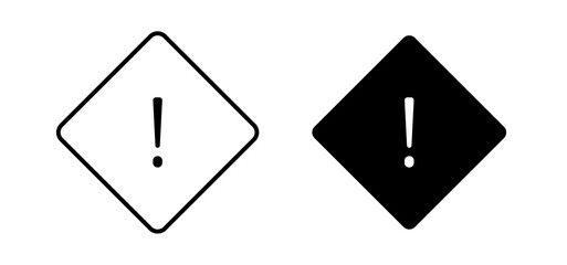 Warning signs set in black and white colors with exclamation point