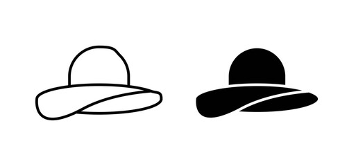 Woman hat icons in black and white colors