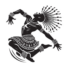 African Dance Silhouette Vector Illustration, Solid White Background.
