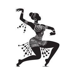 African Dance Silhouette Vector Illustration, Solid White Background.
