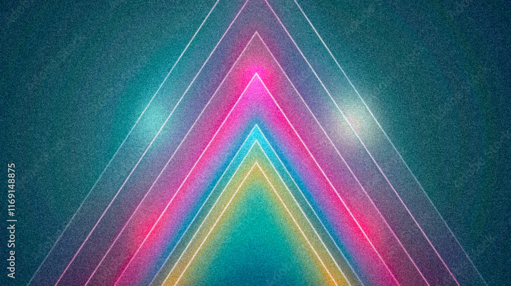 Aufkleber Vibrant neon geometric shapes creating a mesmerizing visual effect in a dark backdrop during a digital art showcase