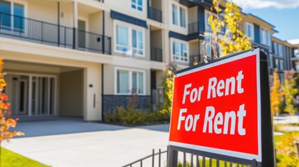 For rent sign displayed on a residential building, symbolizing opportunities for new beginnings and the dynamic nature of urban living.