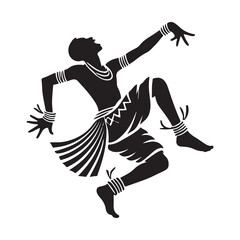 African Dance Silhouette Vector Illustration, Solid White Background.