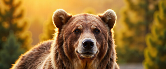 Fototapeta premium Grizzly bear portrait in golden sunlight