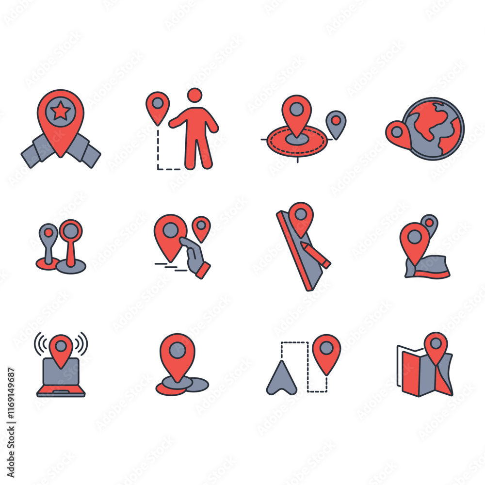 Poster map pin icon set.vector.editable stroke.linear style sign for use web design,logo.symbol illustratio