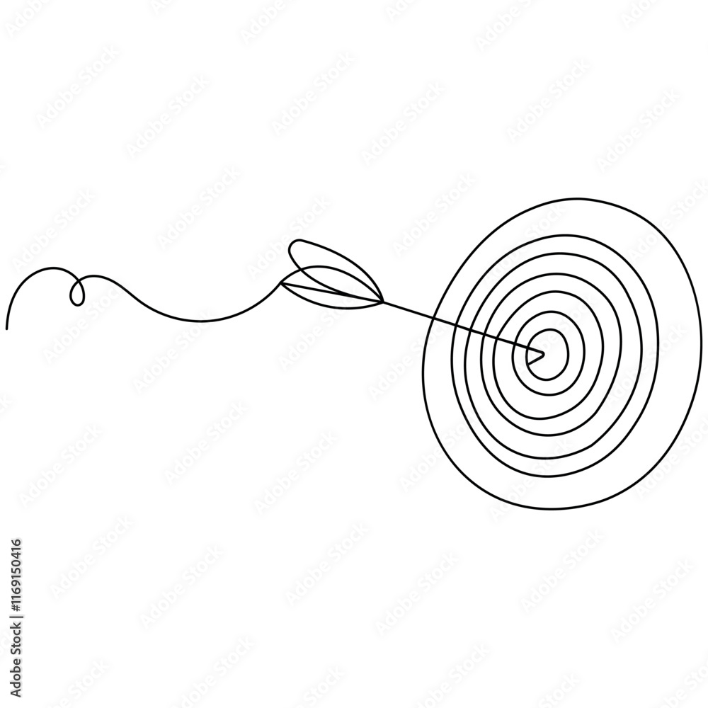 Poster target with arrow single line art, continuous one line drawing of isolated outline vector icon