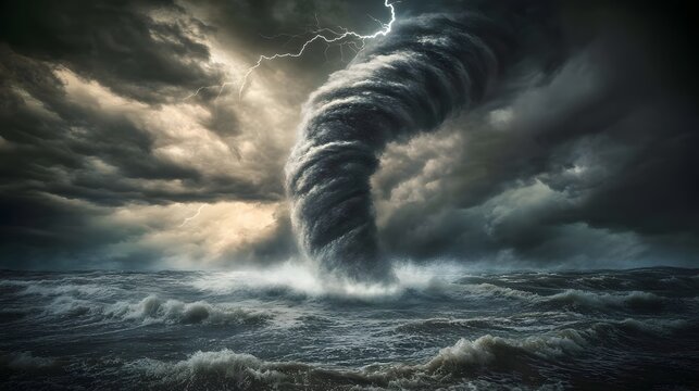 Tornado Over Ocean During Thunderstorm