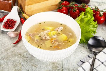 Homemade chicken soup with vegetables
