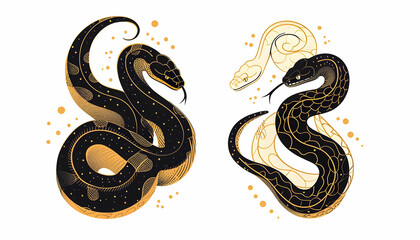 Elegant Black and Gold Snake Illustration