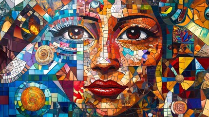 Naklejka premium Vibrant Mosaic Mural Celebrating Culture