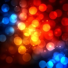 Fototapeta premium Vibrant Orange, Red, and Blue Bokeh Lights on a Dark Background, Abstract Festive Texture