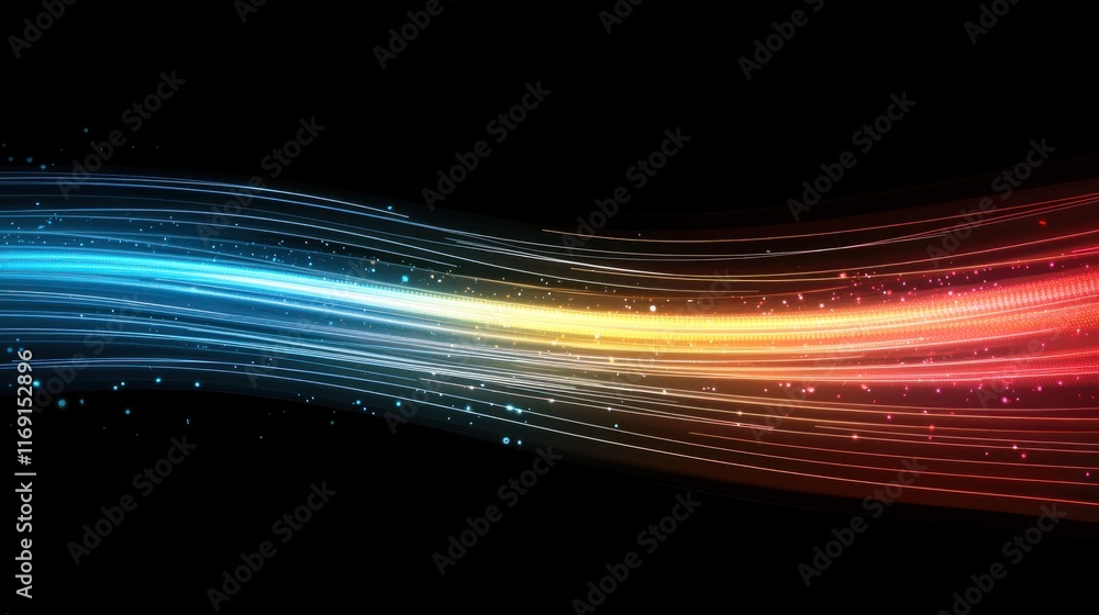 Aufkleber dynamic light waves capture vibrant motion in dark space abstract art colorful environment digital v