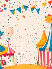 A invitation letter card design, Flat illustration draw abstract background carnival festival, multicolor dark tone , draw canival parade, with space area for overlaying text