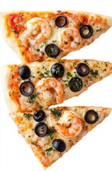 Delicious Shrimp Pizza Slices with Olives and Fresh Herbs Perfect for Gourmet Seafood Lovers and Foodies Looking for a Unique Flavor Experience