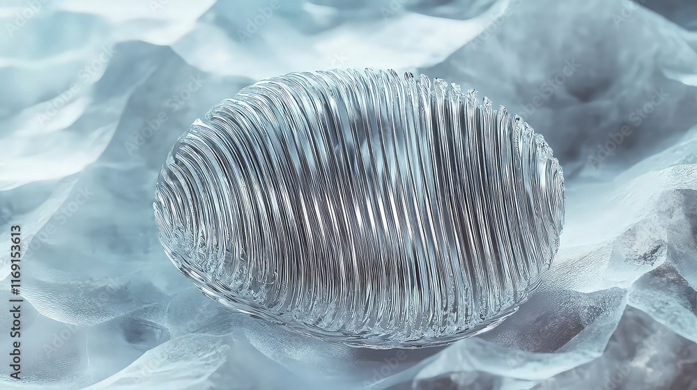Poster a high-tech 3d fingerprint with metallic silver ridges overlaid on a translucent, frosted background