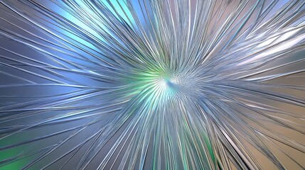 Obraz premium Fiber optic lines burst outward from a center point with soft blue and green tones.