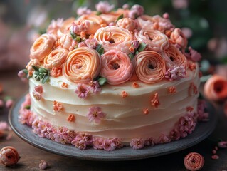 valantine cake with flowers and a creativiyty on it
