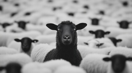 White lambs and sheep graze in a snowy farm field, a cute scene of rural spring agriculture