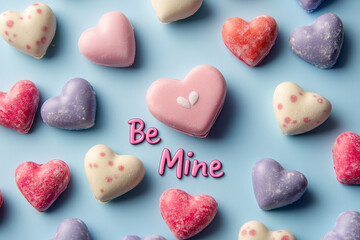 Obraz premium A background of scattered candy hearts with playful message 
