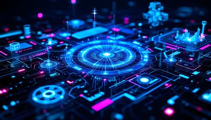 Blue and pink Abstract Artificial Intelligence wallpaper with Glowing Data Streams and Futuristic Design