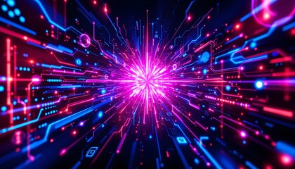 Fototapeta premium Blue and pink Abstract Artificial Intelligence wallpaper with Glowing Data Streams and Futuristic Design