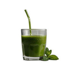 Fresh Green Juice in a Glass on White Background 