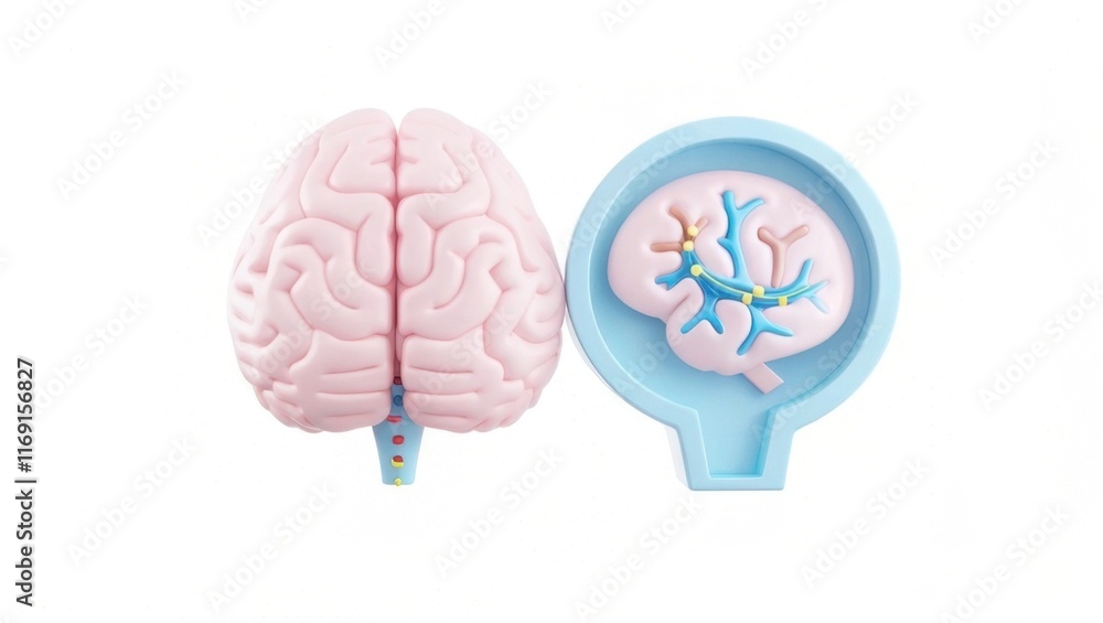 Poster a brain model displayed alongside a smaller brain illustration, highlighting neural connections and 