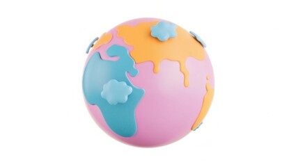 A colorful globe toy featuring pastel colors and cloud designs, ideal for educational play and promoting geography awareness in children.