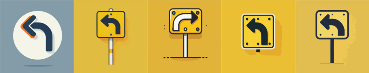 collection of vector icons for traffic signs turning right and left