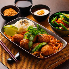 Generated image. Close up of healthy asian food.