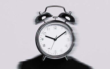 A classic alarm clock with a vintage design, featuring a white face and black hands, set against a blurred background.