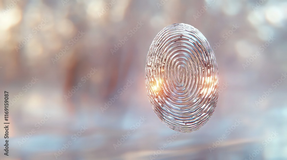 Poster a holographic 3d fingerprint floating on a transparent background with soft light reflections. the f