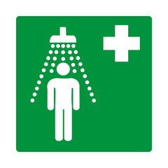 Obraz premium Green sign emergency shower. Location emergency shower, which is designed to quickly wash away hazardous substances, minimizing risks to health and life. Iso 7010.