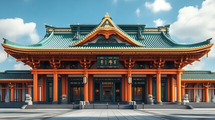 Fototapeta premium Majestic Japanese Temple Architecture Under a Sunny Sky