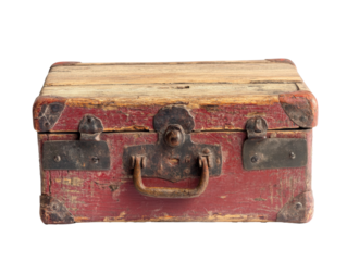 Vintage wooden chest with metal accents and patina