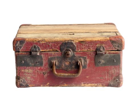 Vintage wooden chest with metal accents and patina