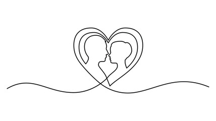 Love shape Continuous One Line Drawing, Hand drawn vector art