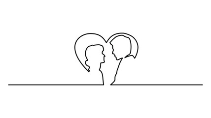 Love shape Continuous One Line Drawing, Hand drawn vector art