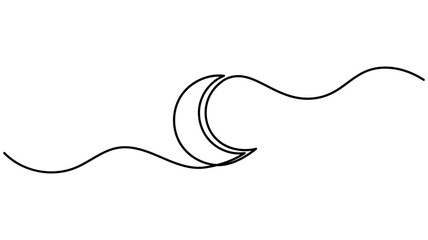 Moon Continuous One Line Drawing, Hand drawn vector art