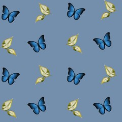Colorful butterfly and leaf pattern for textile design and packaging