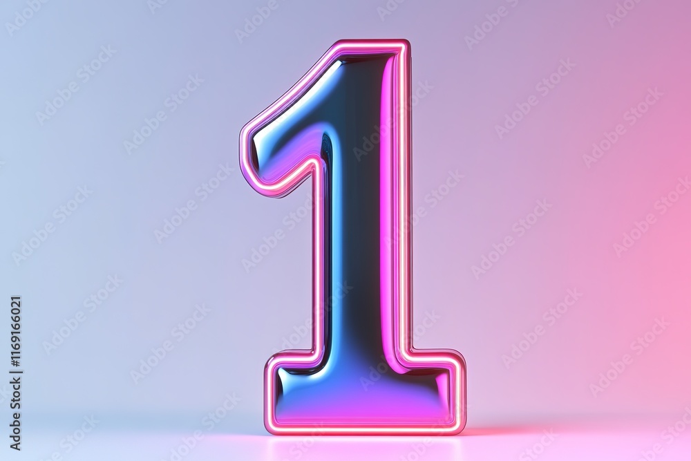 Poster shiny number one with gradient finish, illuminated by soft backg