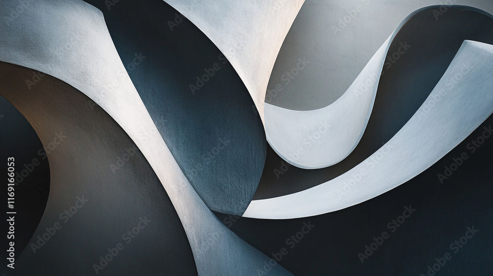 Poster abstract patterns of curves and shadows in contrasting tones of blue and gray
