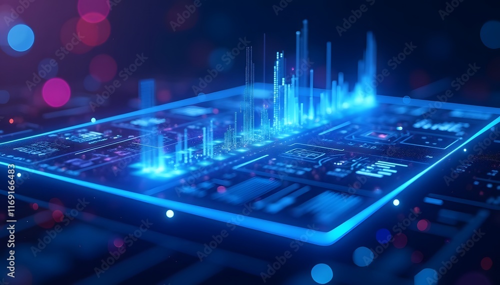 Poster blue abstract artificial intelligence wallpaper with glowing data streams and futuristic design