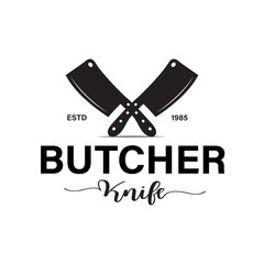 Retro Vintage Butcher Knife Design Cross Shaped for Butcher Meat Restaurant Chef Logo