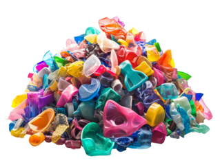 Multicolored plastic pieces for recycling