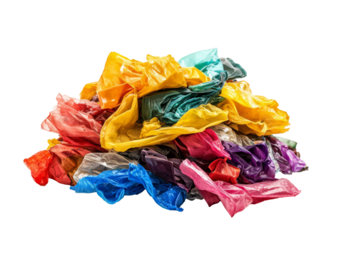 Colorful pile of crumpled plastic bags