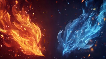 A dynamic versus background for sports games, matches, and tournaments featuring blue and orange flames with sparks