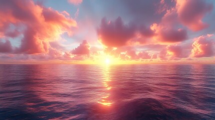 Obraz premium Serene Ocean Sunset with Pink Cloudscape